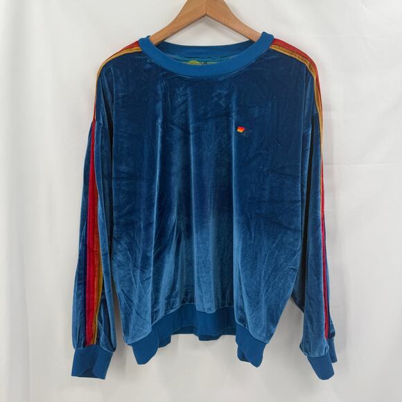 Aviator Nation blue velvet striped crewneck - Picture 2 of 5